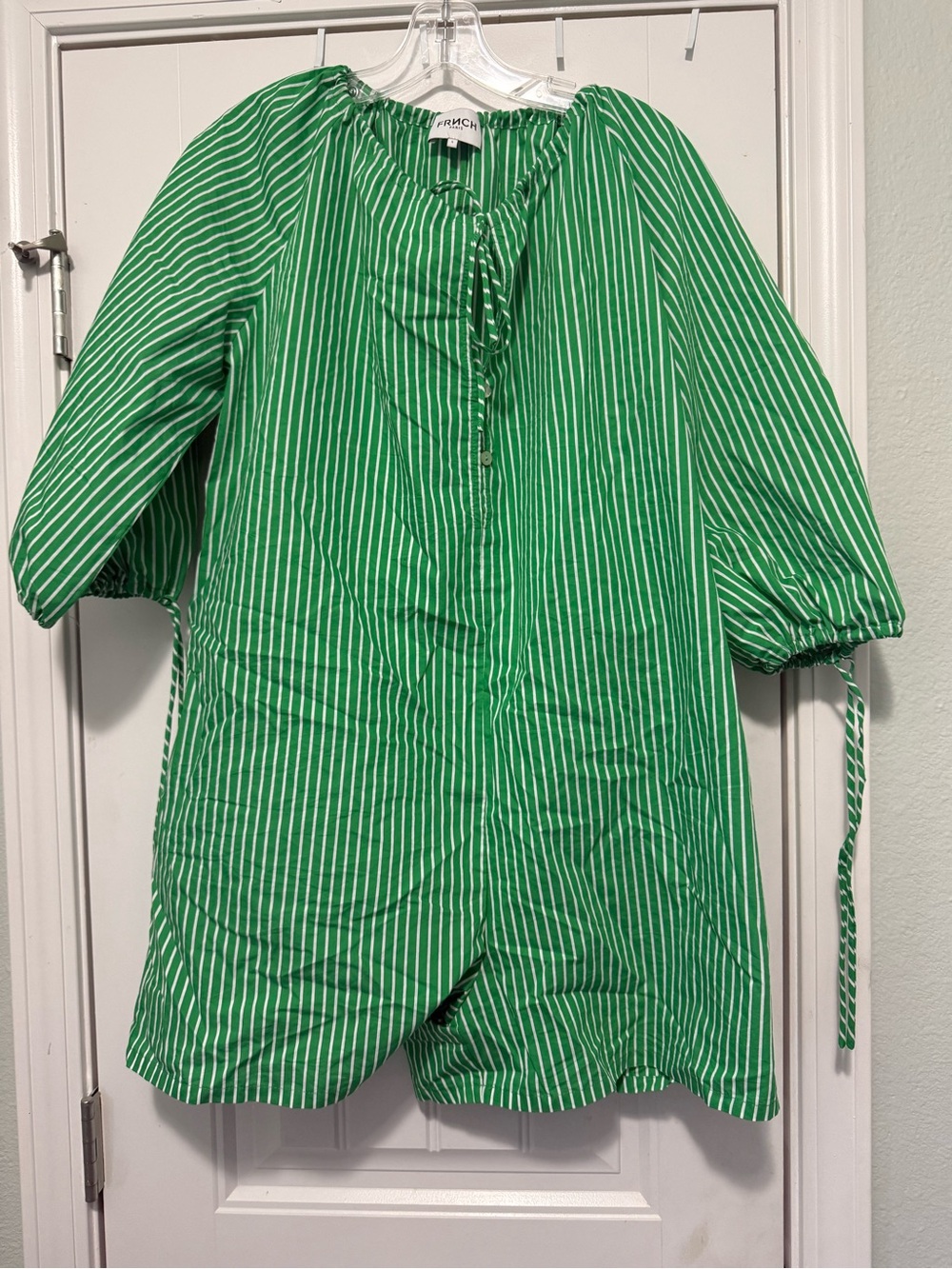 FRNCH Green and White Striped Romper